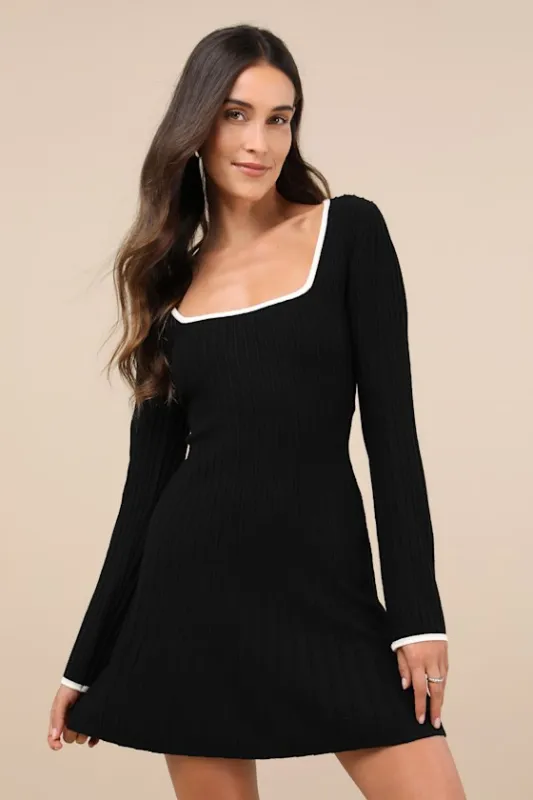 Cute Simplicity Black Textured Mini Sweater Dress sold by Lulus