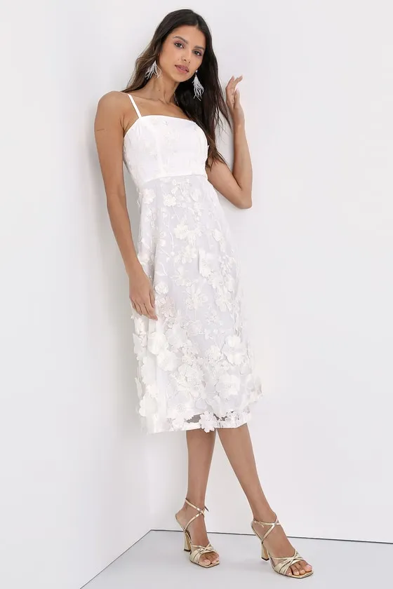 Glamour Garden White 3D Floral Embroidered Midi Dress sold by Lulus product image thumbnail 3