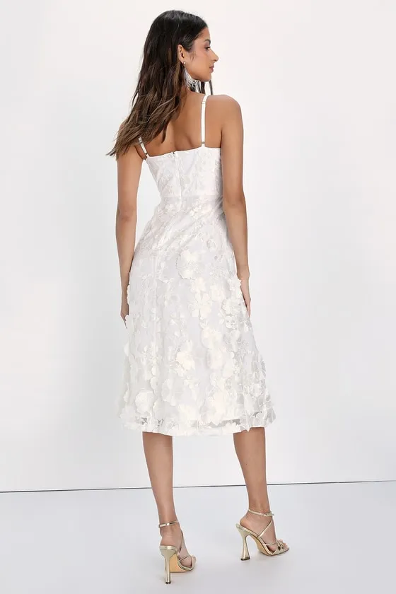 Glamour Garden White 3D Floral Embroidered Midi Dress sold by Lulus product image thumbnail 4