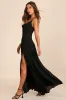 Romantically Speaking Black Cowl Lace-Up Maxi Dress sold by Lulus