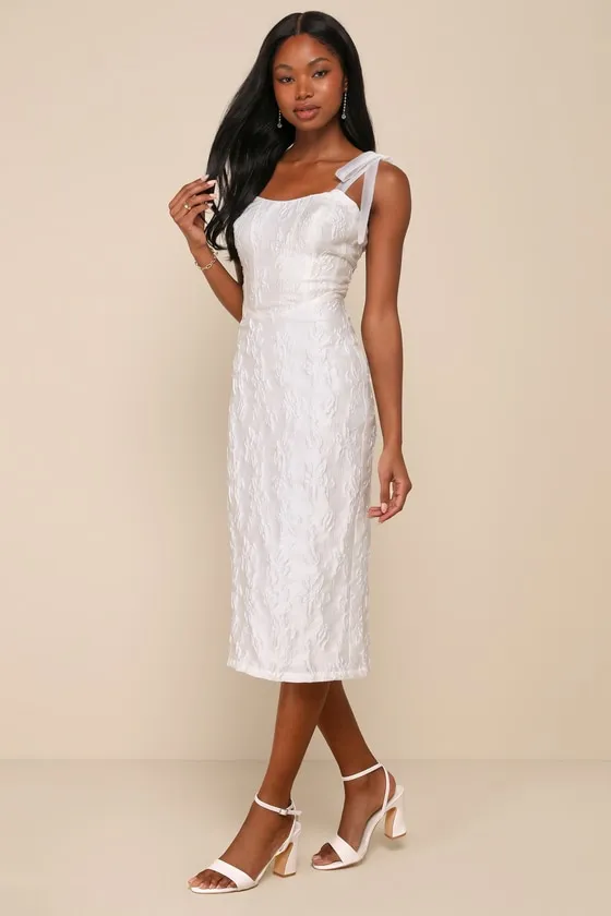 Gorgeous Persona White Satin Jacquard Tie-Strap Midi Dress sold by Lulus product image thumbnail 3