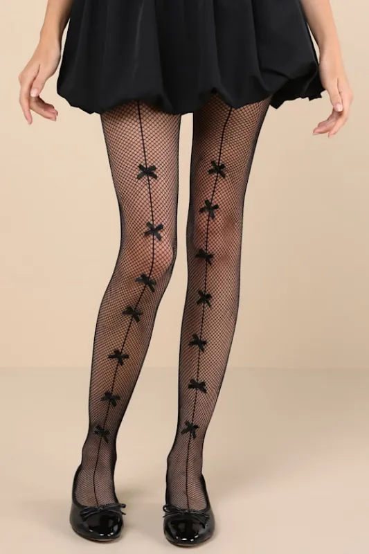 Darling Presence Black Bow Fishnet Tights sold by Lulus