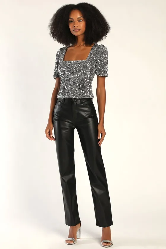 Sparkling Marvel Silver Sequin Square Neck Crop Top sold by Lulus product image thumbnail 2