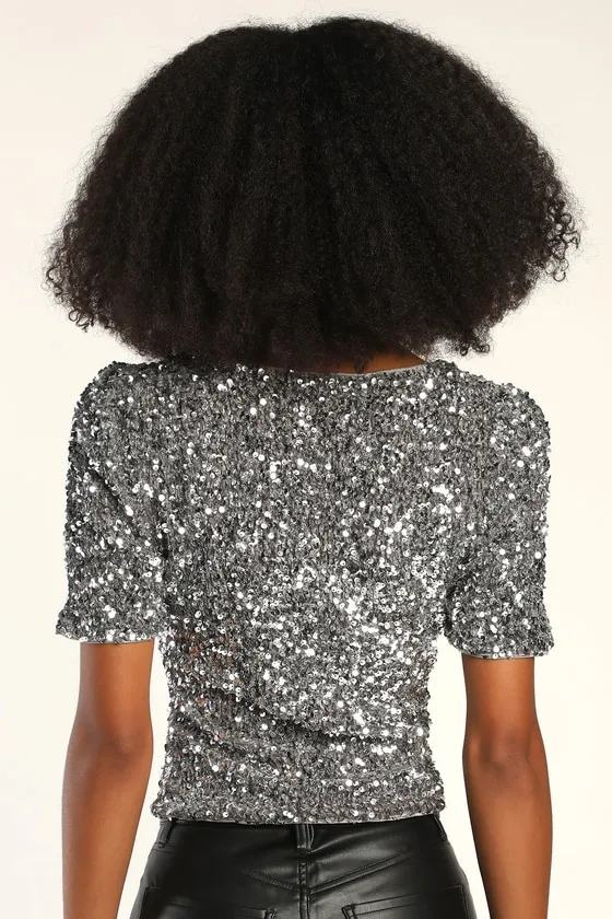 Sparkling Marvel Silver Sequin Square Neck Crop Top sold by Lulus product image thumbnail 4