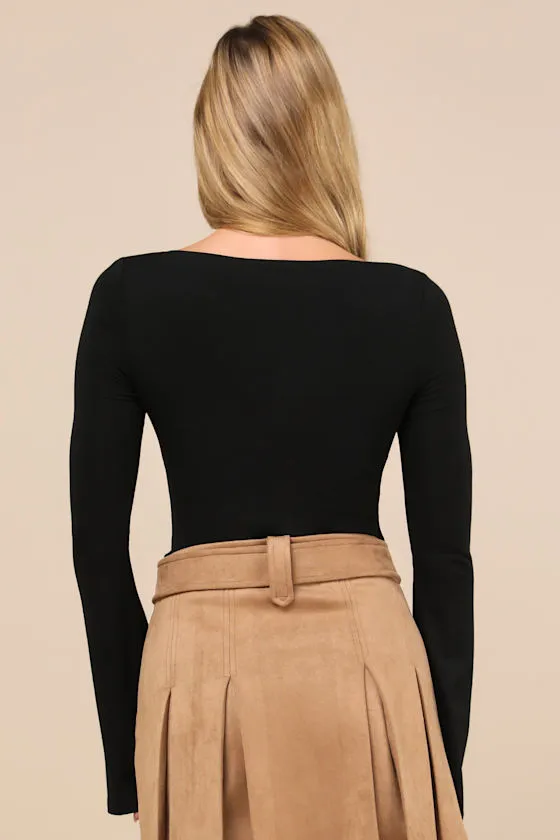 Perfectly Impressive Black Twist-Front Long Sleeve Bodysuit sold by Lulus product image thumbnail 3