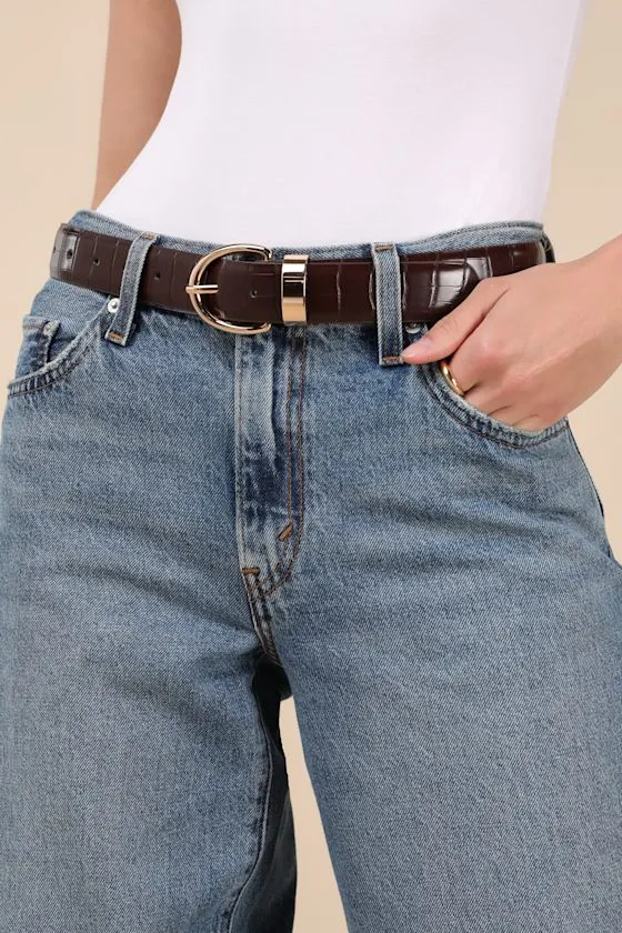 Modern Details Black and Brown Croc-Embossed Two-Piece Belt Set sold by Lulus