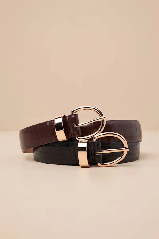 Modern Details Black and Brown Croc-Embossed Two-Piece Belt Set sold by Lulus product image thumbnail 3