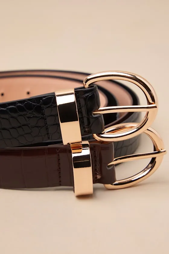 Modern Details Black and Brown Croc-Embossed Two-Piece Belt Set sold by Lulus product image thumbnail 4