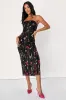 Bold Botanicals Black Floral Embroidered Strapless Midi Dress sold by Lulus