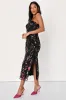 Bold Botanicals Black Floral Embroidered Strapless Midi Dress sold by Lulus