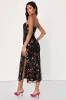 Bold Botanicals Black Floral Embroidered Strapless Midi Dress sold by Lulus