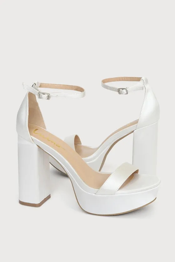 Arrabella Ivory Satin Platform Ankle Strap Heels sold by Lulus product image thumbnail 2