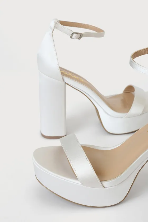 Arrabella Ivory Satin Platform Ankle Strap Heels sold by Lulus product image thumbnail 3