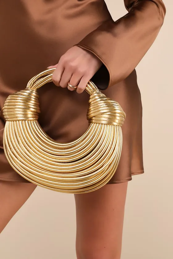 Deeply Luxe Gold Metallic Knotted Cord Crescent Handbag sold by Lulus product image thumbnail 3