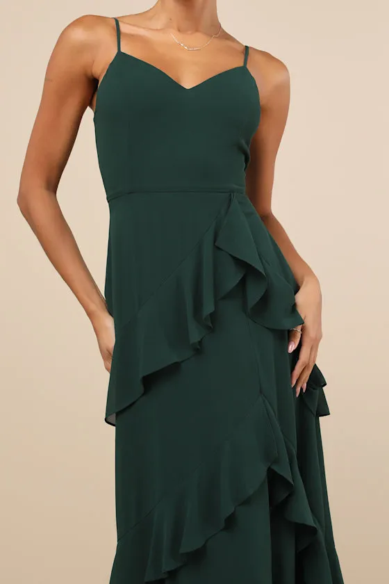 Blessed with Beauty Forest Green Ruffled Sleeveless Maxi Dress sold by Lulus product image thumbnail 4