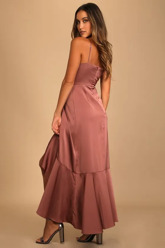 Enchanted Moments Mauve Pink Satin Ruffled High-Low Dress sold by Lulus product image thumbnail 3