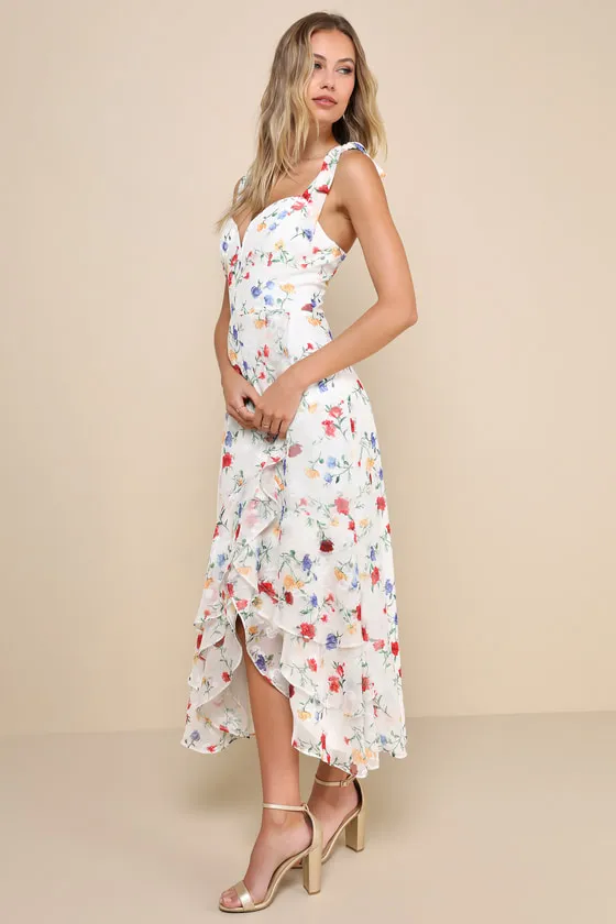 So Elevated Ivory Floral Jacquard Tie-Strap High-Low Midi Dress sold by Lulus product image thumbnail 2