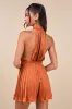 Seriously Stunning Rust Orange Satin Pleated Backless Romper sold by Lulus