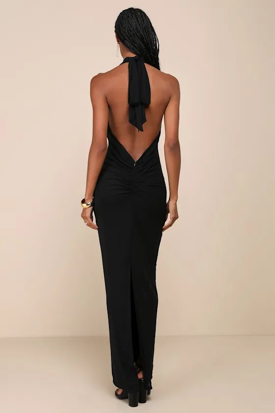 Celebratory Love Black Mesh Ruched Halter Maxi Dress sold by Lulus product image thumbnail 2