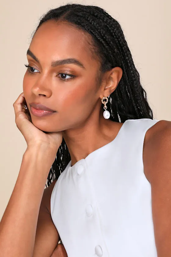 Deluxe Glamour Gold Pearl Charm Interlocking Earrings sold by Lulus product image thumbnail 2