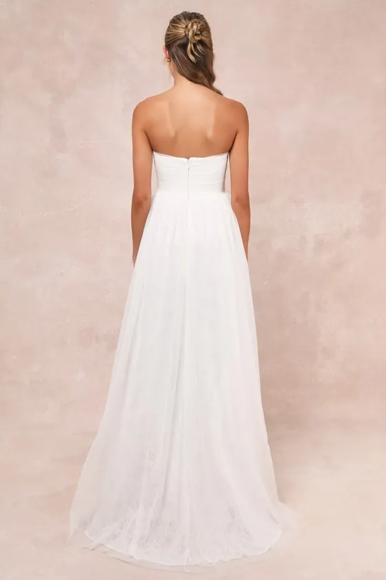 Blissful Forever White Tulle Lace Strapless Pleated Maxi Dress sold by Lulus product image thumbnail 2