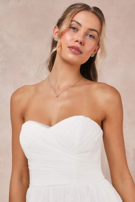 Blissful Forever White Tulle Lace Strapless Pleated Maxi Dress sold by Lulus product image thumbnail 4