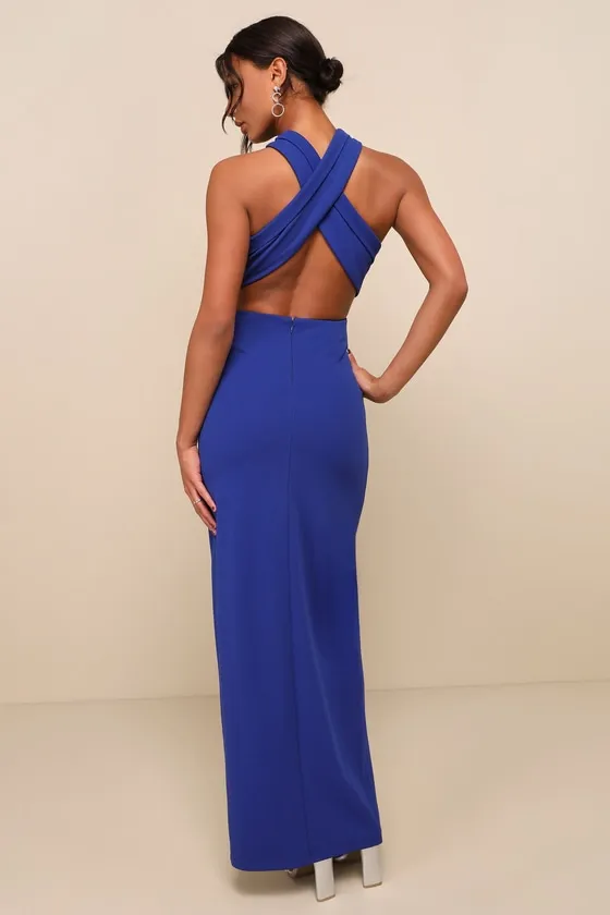 Head to Cocktail Hour Royal Blue Halter Neck Maxi Dress sold by Lulus product image thumbnail 2