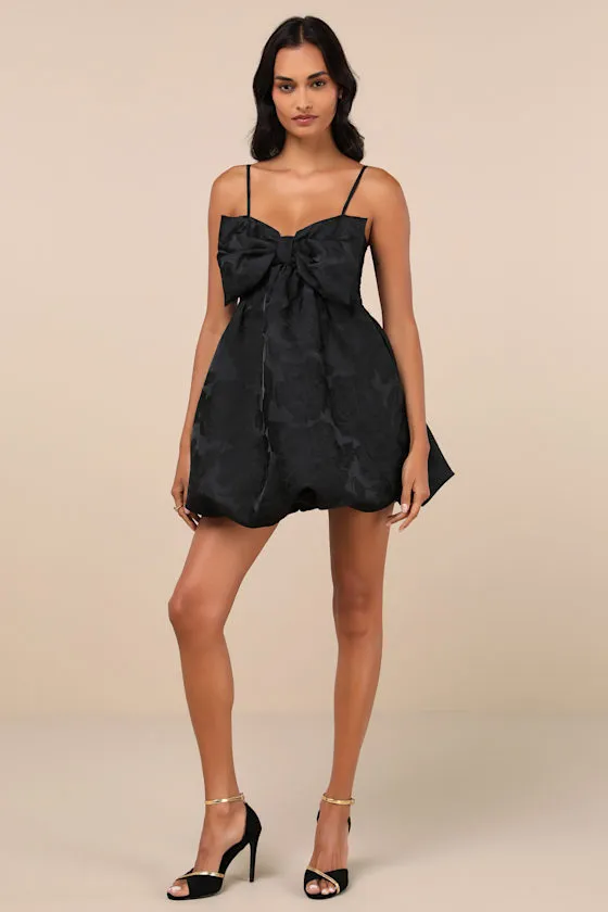 Coquettish Charm Black Bubble-Hem Bow Mini Dress With Pockets sold by Lulus product image thumbnail 3