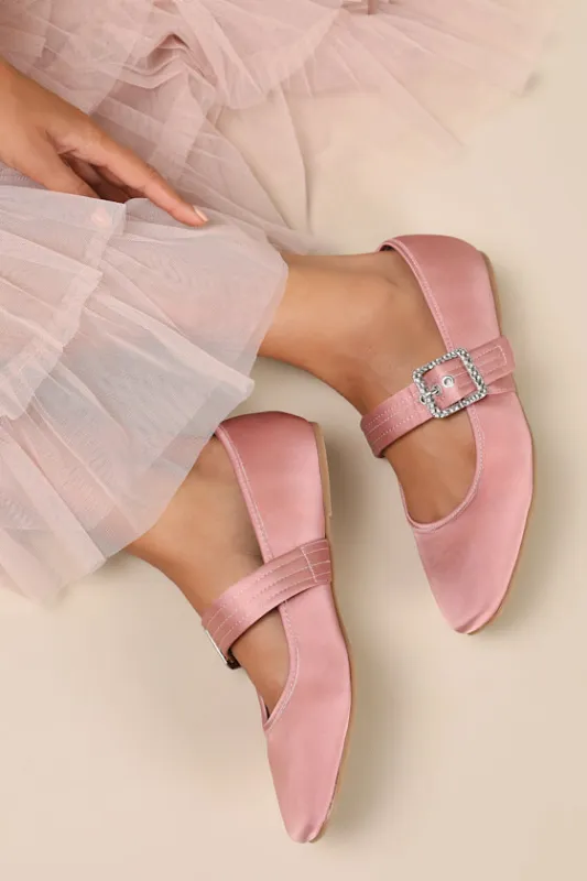 Rawler Dusty Rose Satin Buckle Ballet Flats sold by Lulus