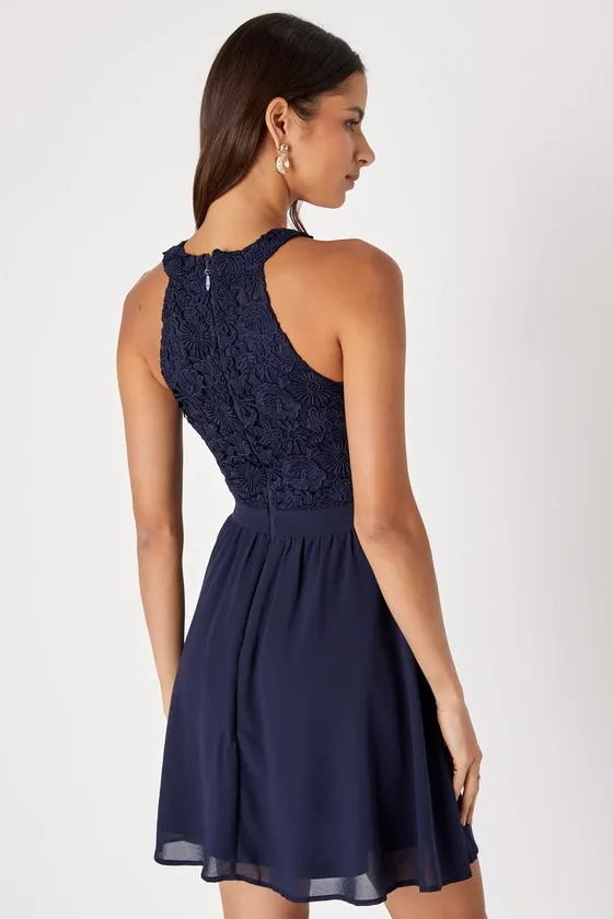 Lover's Game Navy Blue Lace Skater Dress sold by Lulus product image thumbnail 2