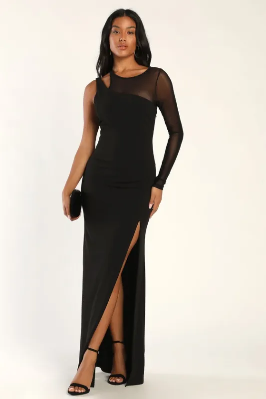 New Infatuation Black Mesh Asymmetrical Mermaid Maxi Dress sold by Lulus