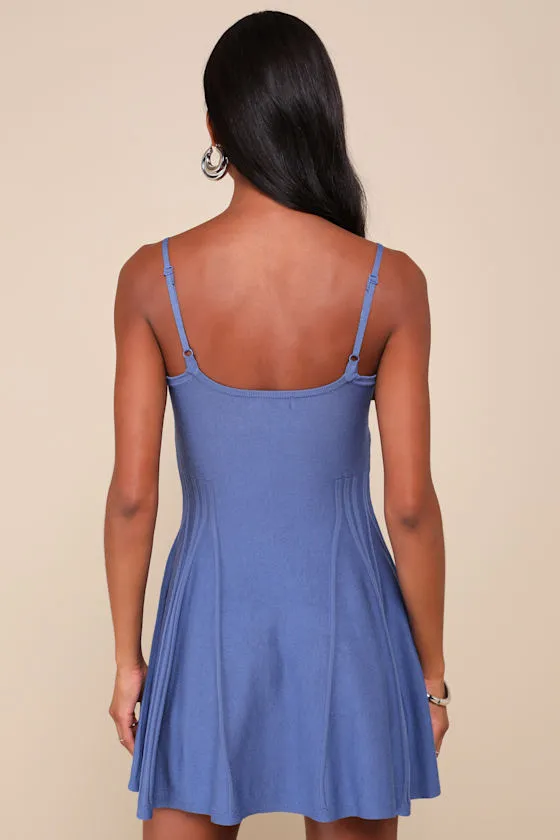 Flattering Disposition Blue Button-Front Ribbed Mini Dress sold by Lulus product image thumbnail 2