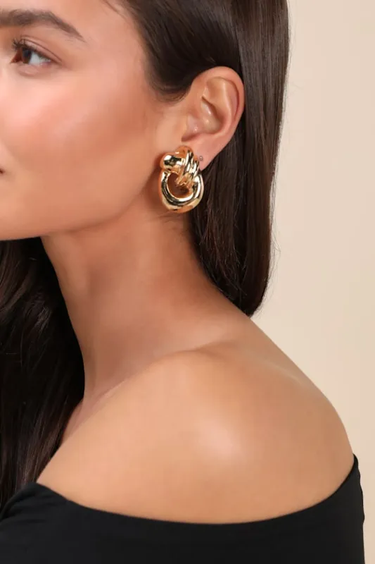 Glamorous Boldness Gold Chunky Knotted Earrings sold by Lulus