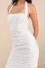 Delanie White Mesh Floral Burnout Halter Midi Dress sold by Lulus