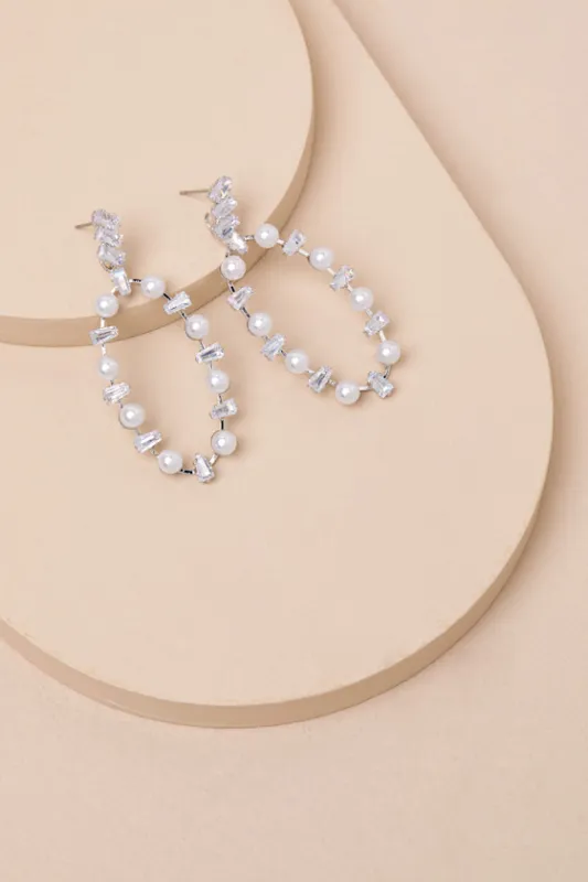 Kayleigh Silver Rhinestone Pearl Statement Earrings sold by Lulus