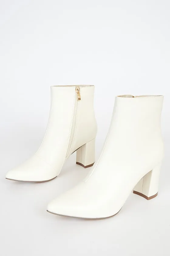 Sarai Off White Pointed-Toe Ankle Booties sold by Lulus