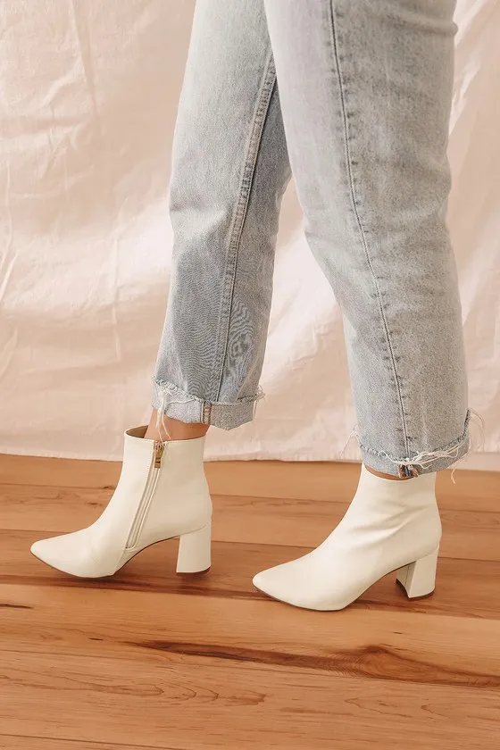 Sarai Off White Pointed-Toe Ankle Booties sold by Lulus product image thumbnail 2