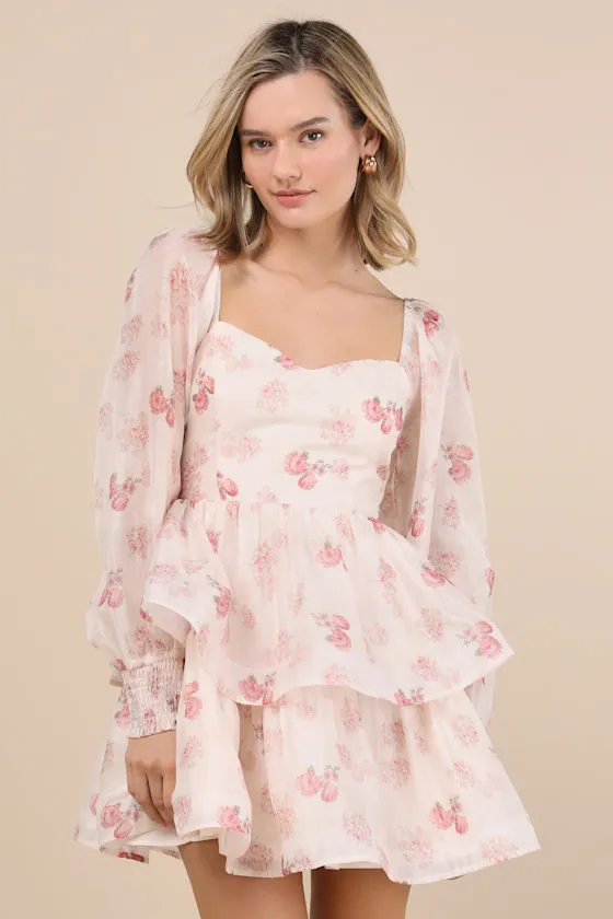 Exemplary Darling Blush Pink Floral Organza Tiered Mini Dress sold by Lulus product image thumbnail 2