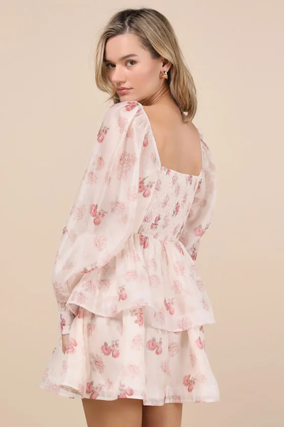 Exemplary Darling Blush Pink Floral Organza Tiered Mini Dress sold by Lulus product image thumbnail 3