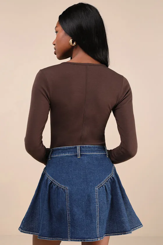 Edgy Affection Dark Wash Denim High-Rise Paneled Mini Skirt sold by Lulus product image thumbnail 2