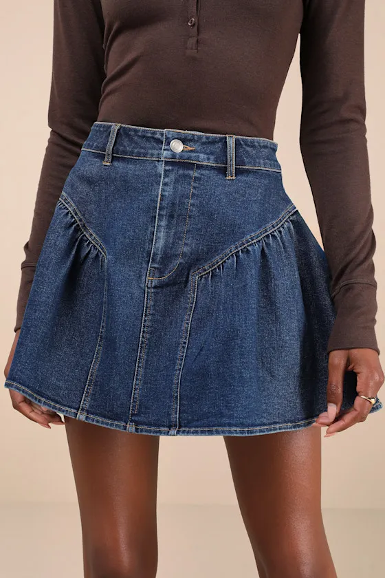 Edgy Affection Dark Wash Denim High-Rise Paneled Mini Skirt sold by Lulus product image thumbnail 4