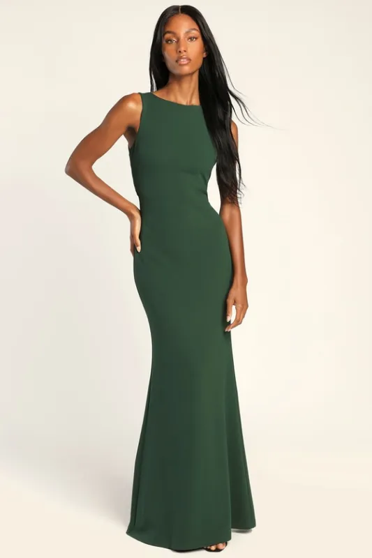 Love In Your Eyes Hunter Green Knotted Mermaid Maxi Dress sold by Lulus