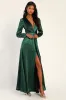 Endearing Elegance Emerald Green Satin Long Sleeve Maxi Dress sold by Lulus