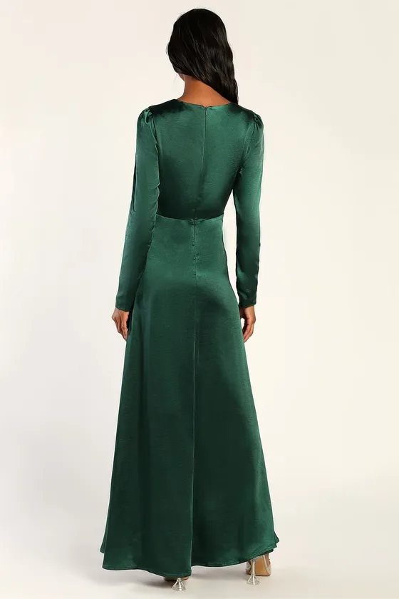 Endearing Elegance Emerald Green Satin Long Sleeve Maxi Dress sold by Lulus product image thumbnail 3
