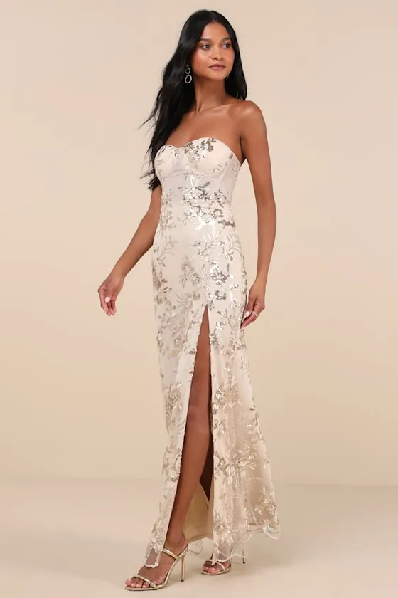 Confident Sensation Gold Sequin Strapless Bustier Maxi Dress sold by Lulus product image thumbnail 3