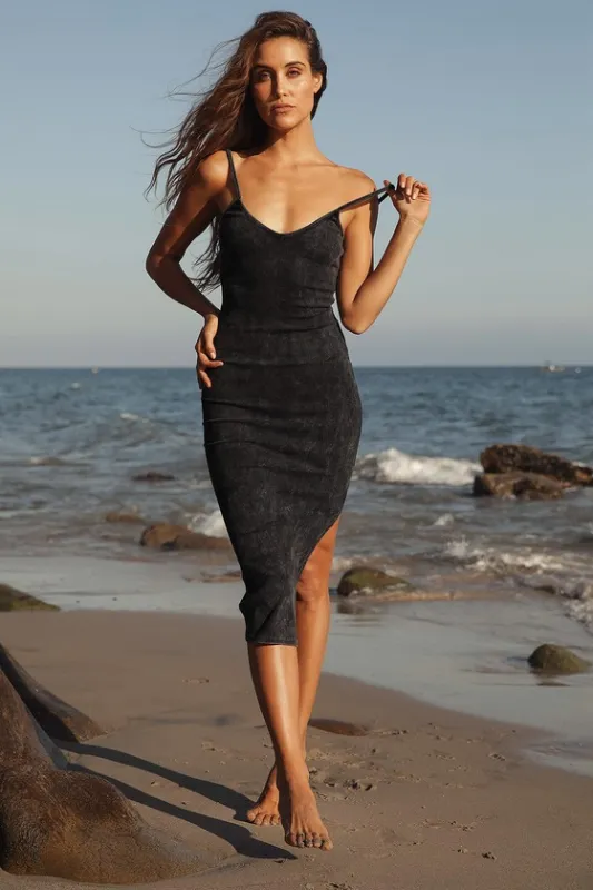 Basic Bae Washed Black Ribbed Bodycon Midi Dress sold by Lulus