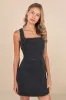 So Delighted Washed Black Denim Corset Seam Mini Dress sold by Lulus