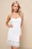 Vivacious Moment Ivory Lace Bustier Strapless Feather Mini Dress sold by Lulus