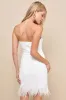Vivacious Moment Ivory Lace Bustier Strapless Feather Mini Dress sold by Lulus