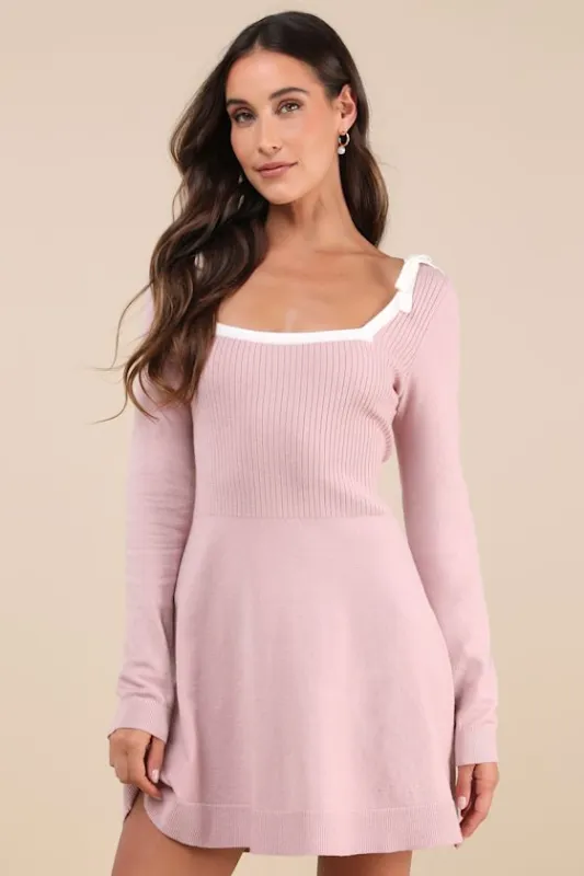 Perfect Outcome Mauve Pink Long Sleeve Sweater Mini Dress sold by Lulus